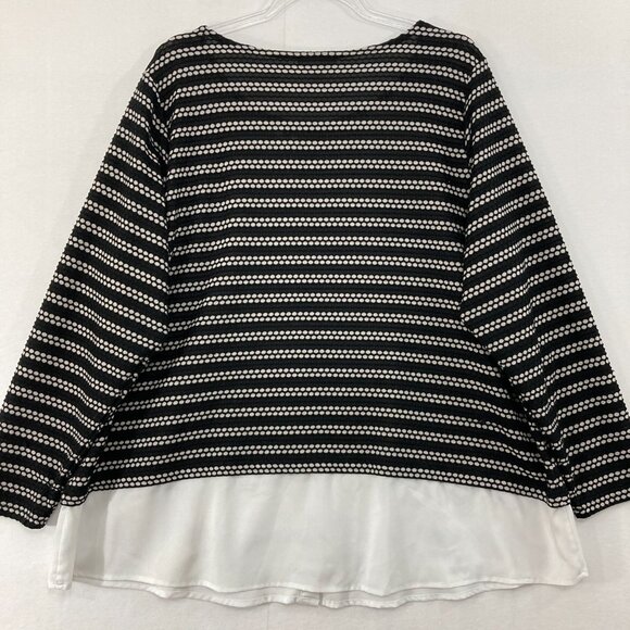 Calvin Klein Top size 2X Black White Striped Mixed Media Preppy Office Popover - Picture 9 of 11